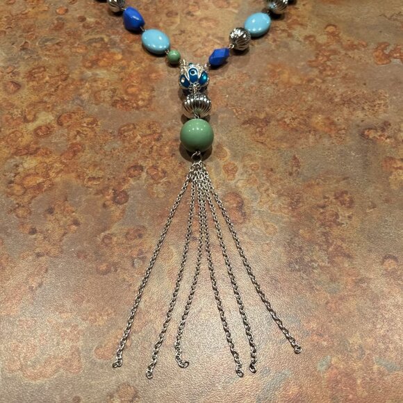 Green & blue beaded necklace - Picture 2 of 3